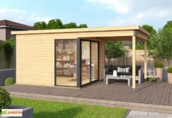 Abri De Jardin Avec Auvent Bois Brut Ep. 44 Mm 16,7 M² - Domeo 2 Plus