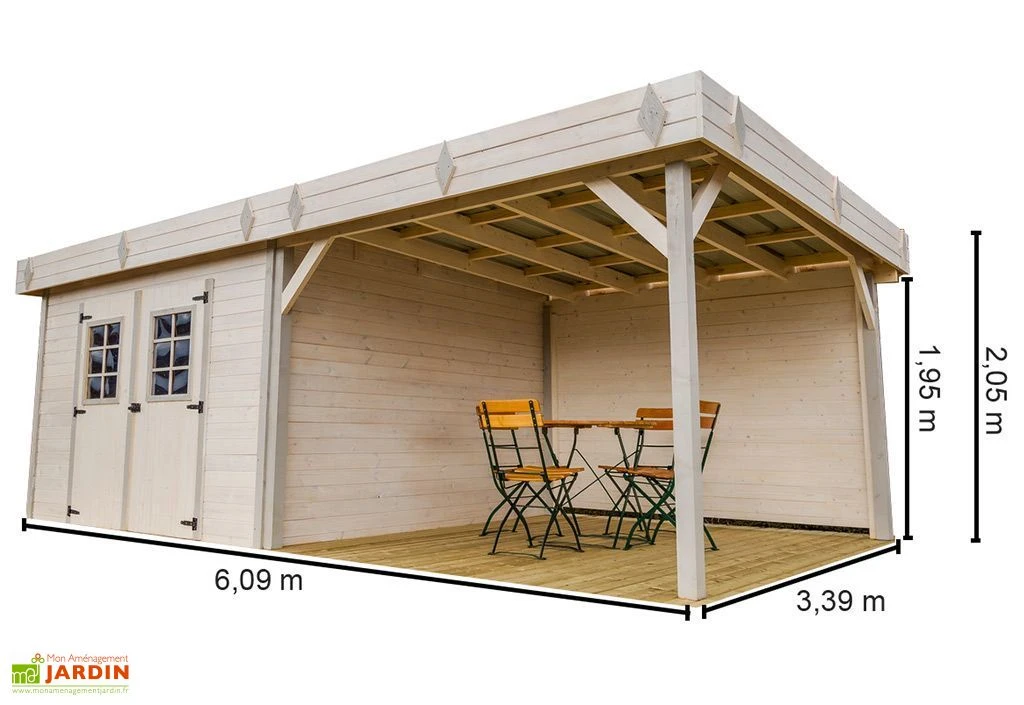 Abri De Jardin En Bois D’épicéa Brut Avec Auvent 20 M² 3 Abri De Jardin En Bois D’épicéa Brut Avec Auvent 20 M² – Image 3