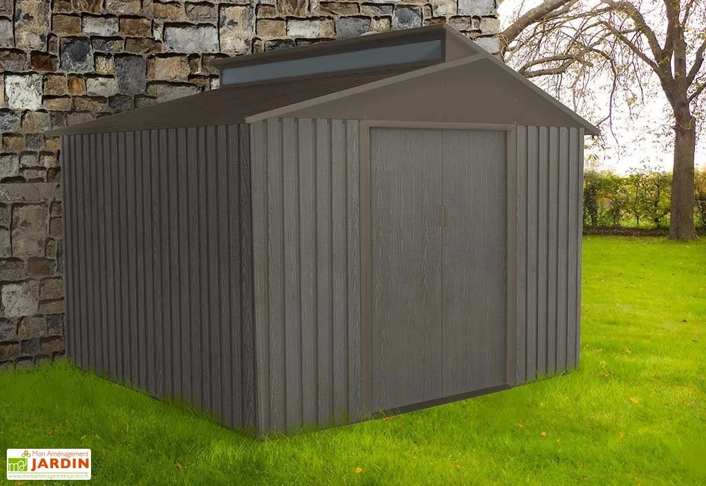 Abri De Jardin En Métal Look Bois Vieilli + Puit De Lumière 7,25 M² 1 Abri De Jardin En Métal Look Bois Vieilli + Puit De Lumière 7,25 M²