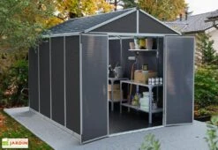 Abri De Jardin En Aluminium Et Polycarbonate 227 Cm – Rubicon Anthracite -Promos Jardin Garage Magasin abri jardin polycarbonate anthracite rubicon 8x10 canopia palram
