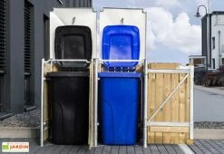 Cache-poubelle Double En Acier Et Bois De Pin Traité 120 X 63 X 115 Cm -Promos Jardin Garage Magasin abri poubelle double acier bois hide