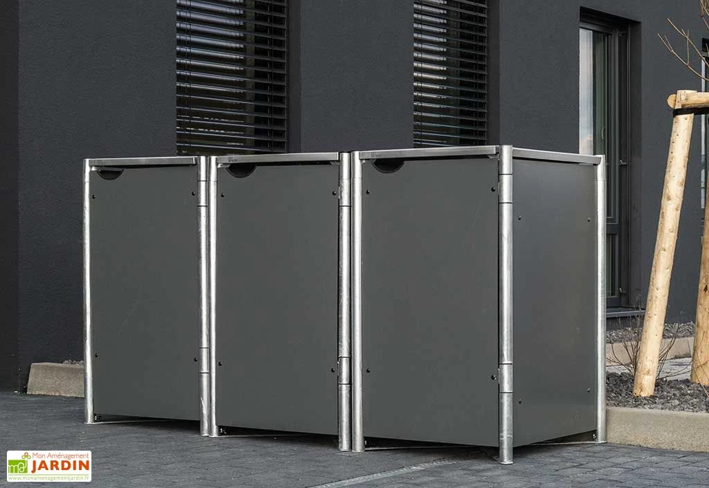 Cache-poubelle Triple En Acier Et Composite Aluminium 181 X 63 X 115 Cm 3 Cache-poubelle Triple En Acier Et Composite Aluminium 181 X 63 X 115 Cm – Image 3