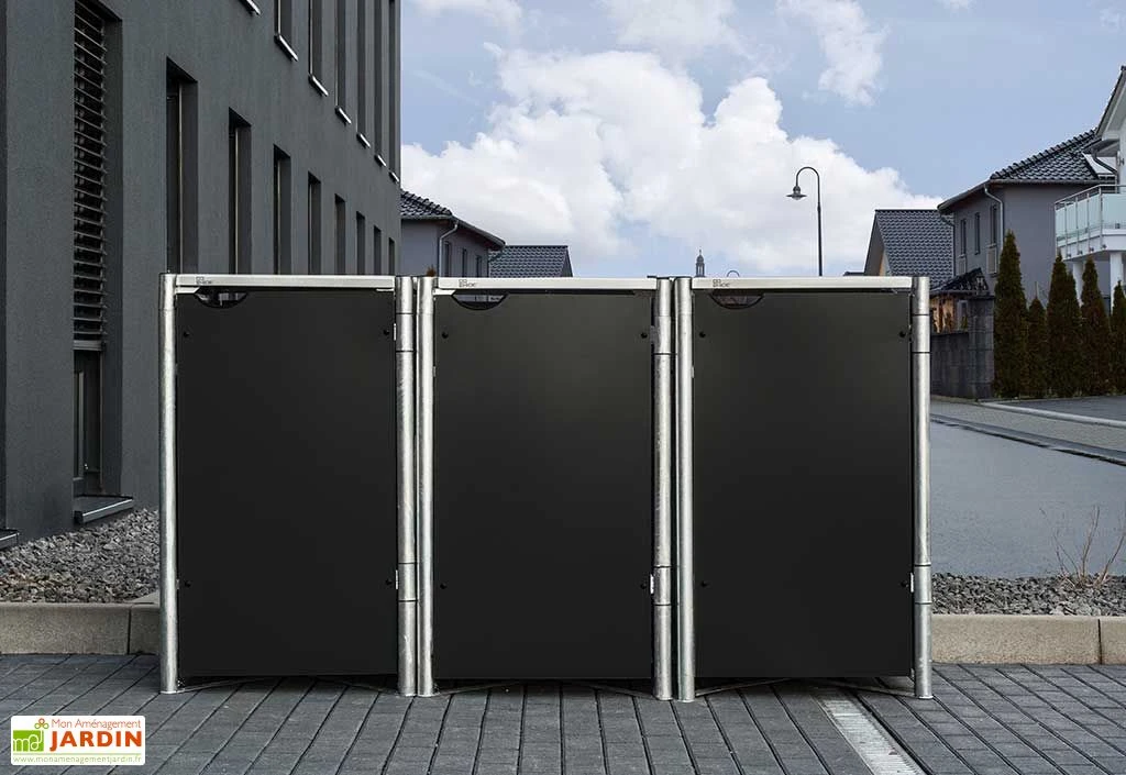 Cache-poubelle Triple En Acier Et Composite Aluminium 181 X 63 X 115 Cm 2 Cache-poubelle Triple En Acier Et Composite Aluminium 181 X 63 X 115 Cm – Image 2