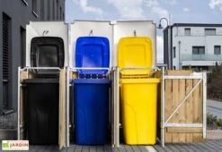 Cache-poubelle Triple En Acier Et Bois De Pin Traité 181 X 63 X 115 Cm -Promos Jardin Garage Magasin abri poubelle triple acier bois hide