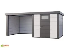 Abri De Jardin En Métal Avec Auvent Lounge – 12,5 M² 8 Abri De Jardin En Métal Avec Auvent Lounge – 12,5 M² -Promos Jardin Garage Magasin cabane jardin auvent gauche lounge gris blanc