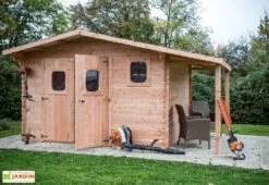 Abri De Jardin En Bois Douglas 28 Mm + Bûcher – 17,20 M² : 3,51 X 4,90 M -Promos Jardin Garage Magasin cabane jardin bois douglas bucher 28mm 17m2 dommar habrita