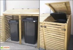 Cache-Poubelle Double En Pin Autoclave Swing D (88x145x137cm) -Promos Jardin Garage Magasin cache poubelle bois autoclave 2 places