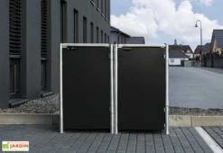 Cache-poubelle Double En Acier Et Composite Aluminium 139 X 80 X 115 Cm -Promos Jardin Garage Magasin cache poubelle double acier aluminium noir
