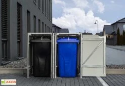 Cache-poubelle Double En Acier Et Composite Aluminium 139 X 80 X 115 Cm -Promos Jardin Garage Magasin cache poubelle double acier aluminium ouvert 1