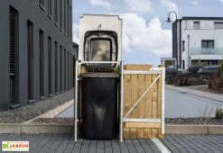 Cache-poubelle Simple En Acier Et Bois De Pin Traité 69 X 80 X 115 Cm -Promos Jardin Garage Magasin cache poubelle ouvert acier pin naturel