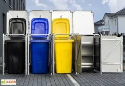 Cache-poubelles En Acier Et Composite Aluminium 241 X 63 X 115 Cm -Promos Jardin Garage Magasin cache poubelles metal ouvert