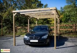 Carport En Bois Traité Autoclave Avec Couverture En PVC 15 M² -Promos Jardin Garage Magasin carport bois autoclave toit plat couverture transparente 1