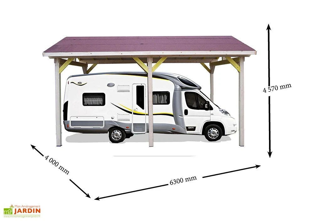 Carport Bois Contrecollé Double Pente 30° 3,5x6m Spécial Camping-Car 3 Carport Bois Contrecollé Double Pente 30° 3,5x6m Spécial Camping-Car – Image 3
