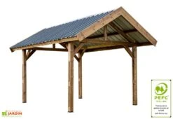 Carport Bois Traité Haute Température 5x3,5m Thurac + Bac Acier 5 Carport Bois Traité Haute Température 5x3,5m Thurac + Bac Acier -Promos Jardin Garage Magasin carport bois double pente traite haute temperature 4m thurac bac acier