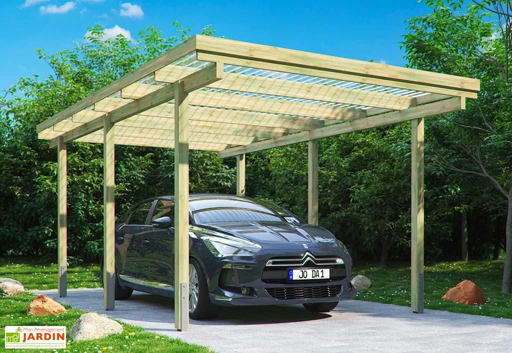 Carport En Bois D’Epicéa Traité Avec Couverture En PVC 15 M² 1 Carport En Bois D’Epicéa Traité Avec Couverture En PVC 15 M²