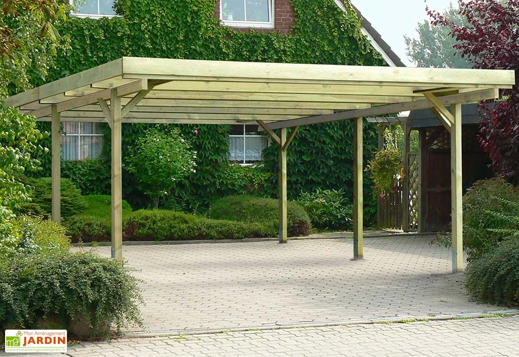 Carport En Bois D’Epicéa Traité Avec Couverture En PVC 25 M² 1 Carport En Bois D’Epicéa Traité Avec Couverture En PVC 25 M²