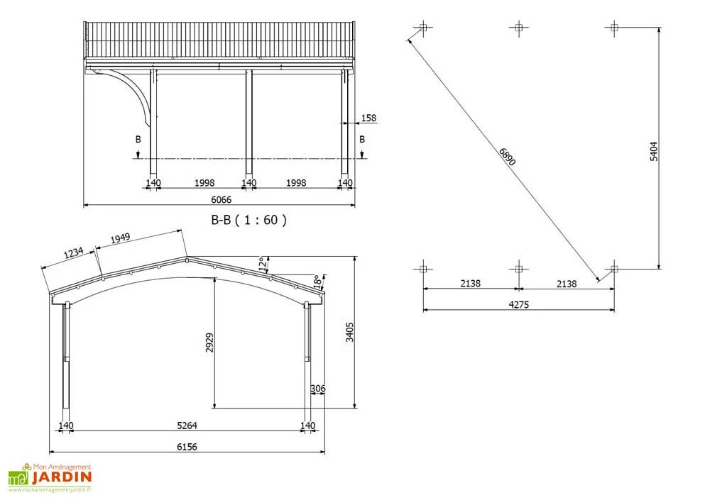 Carport Double En Épicéa Traité Et Lamellé Collé 609x605x339cm Nevada 2 Carport Double En Épicéa Traité Et Lamellé Collé 609x605x339cm Nevada – Image 2