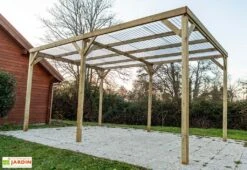 Carport En Bois Traité Autoclave Avec Couverture En PVC 15 M²