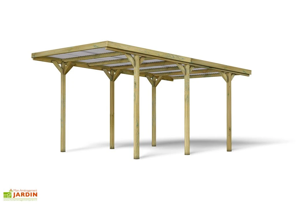 Carport En Bois De Pin Traité Avec Couverture En PVC Jean – 15,6 M² 2 Carport En Bois De Pin Traité Avec Couverture En PVC Jean – 15,6 M² – Image 2