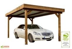 Carport En Bois Traité Haute Température 4,5 X 3 M Thones + Bac Acier -Promos Jardin Garage Magasin carport bois traite haute temperature tonnelle bac acier 5m 3