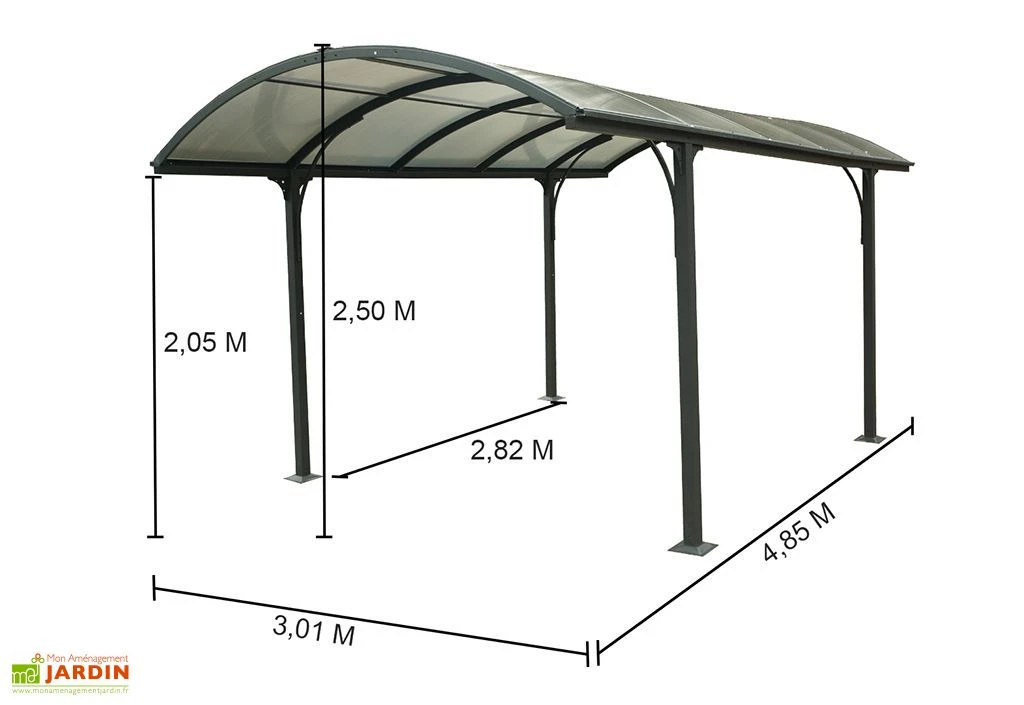 Carport Design Aluminium Toit Rond Polycarbonate 4,85 X 3 M Vis. Inox 5 Carport Design Aluminium Toit Rond Polycarbonate 4,85 X 3 M Vis. Inox – Image 5