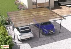 Carport Double En Aluminium Et Polycarbonate Mistral 30 M² -Promos Jardin Garage Magasin carport double aluminium polycarbonate mistral 30m