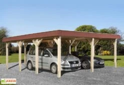 Carport Double En Bois D’épicéa Brut Et Acier Galvanisé 39,75 M²