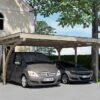 Carport Double En Bois De Pin Traité Et PVC Avec Arc - 25 M²