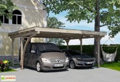 Carport Double En Bois De Pin Traité Et PVC Avec Arc - 25 M²