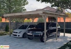 Carport Double En Bois De Pin Traité Et PVC - 25 M²