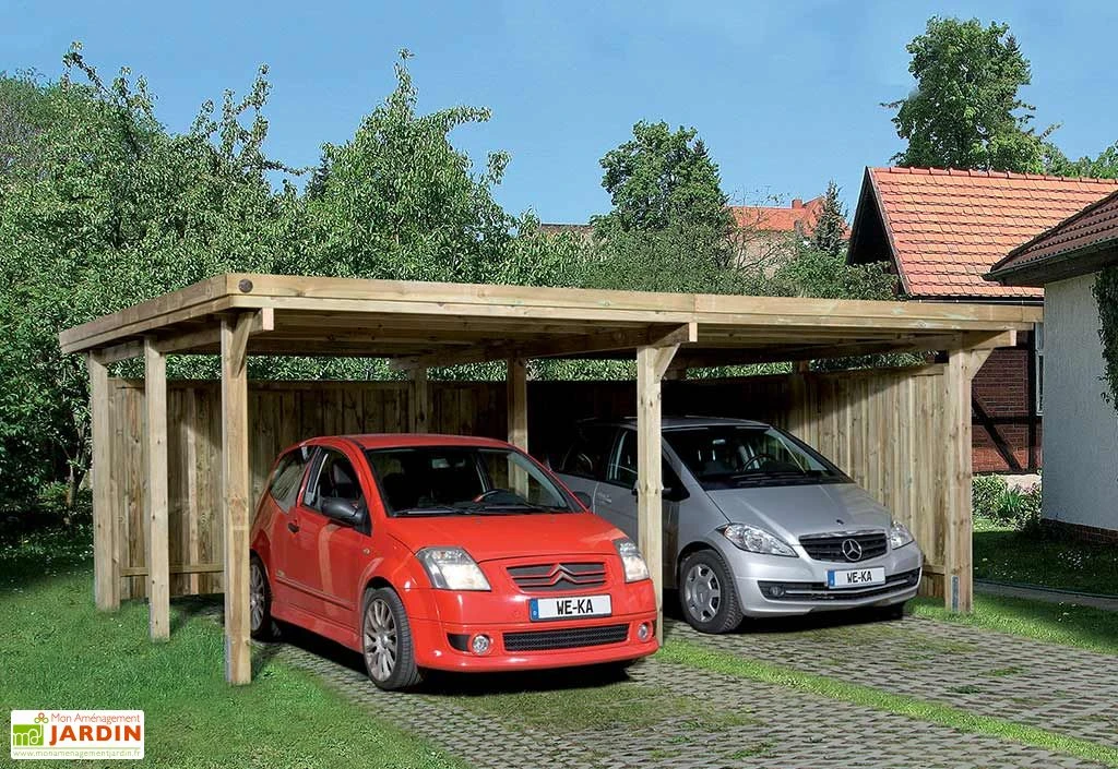 Carport Double En Bois De Pin Traité Et Toit Acier Galvanisé – 30,87 M² 1 Carport Double En Bois De Pin Traité Et Toit Acier Galvanisé – 30,87 M²