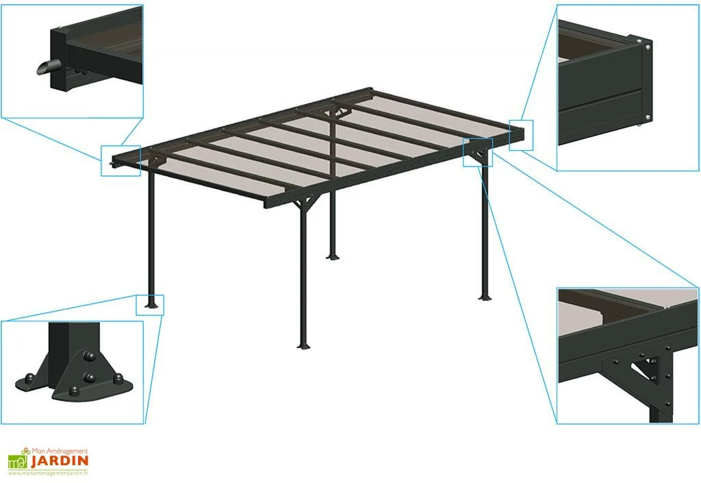 Carport En Métal Aluminium, Acier Et Polycarbonate 5 X 3 M - Mistral 4 Carport En Métal Aluminium, Acier Et Polycarbonate 5 X 3 M - Mistral – Image 4