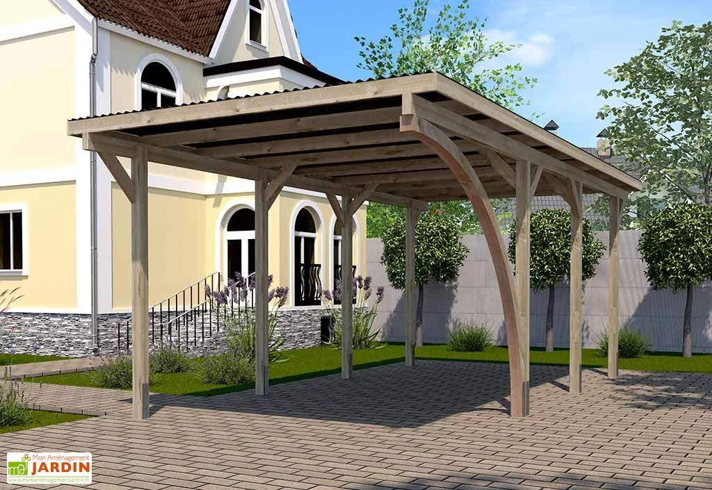 Carport Simple En Bois De Pin Traité Et PVC Avec Arc 606 A T2 - 18 M² 1 Carport Simple En Bois De Pin Traité Et PVC Avec Arc 606 A T2 - 18 M²