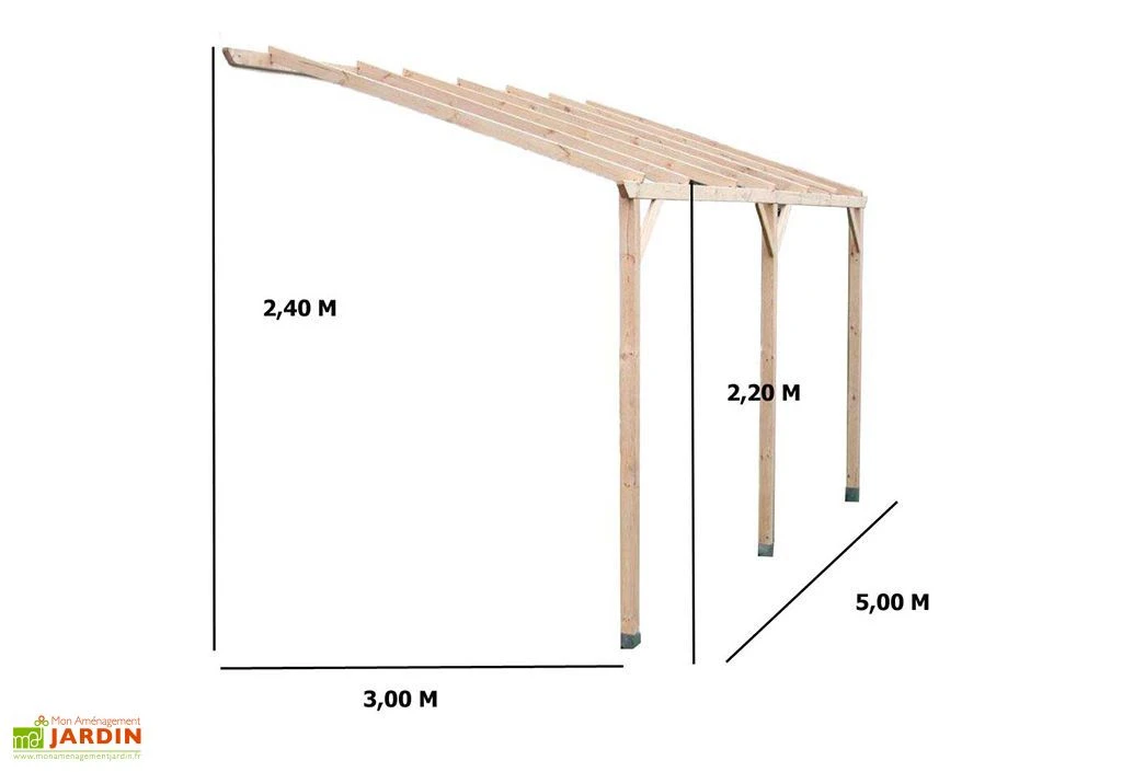 Carport Bois Adossable Autoclave Monopente 3x5m 2 Carport Bois Adossable Autoclave Monopente 3x5m – Image 2
