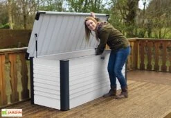 Coffre De Rangement Design En Métal PatioBox 135x78,5x72cm (4 Coloris) -Promos Jardin Garage Magasin coffre rangement jardin metal acier galvanise trimetals patiobox s 3 2