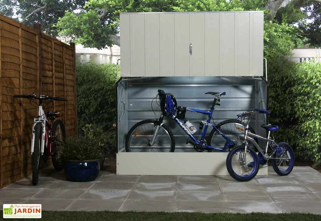 Coffre à Vélos En Métal Crème 196 X 89 X 133 Cm 2 Coffre à Vélos En Métal Crème 196 X 89 X 133 Cm – Image 2