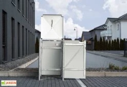 Cache-poubelle Simple En Acier Et Composite Aluminium 60 X 63 X 115 Cm -Promos Jardin Garage Magasin couvercle poubelle exterieur acier composite aluminium noir