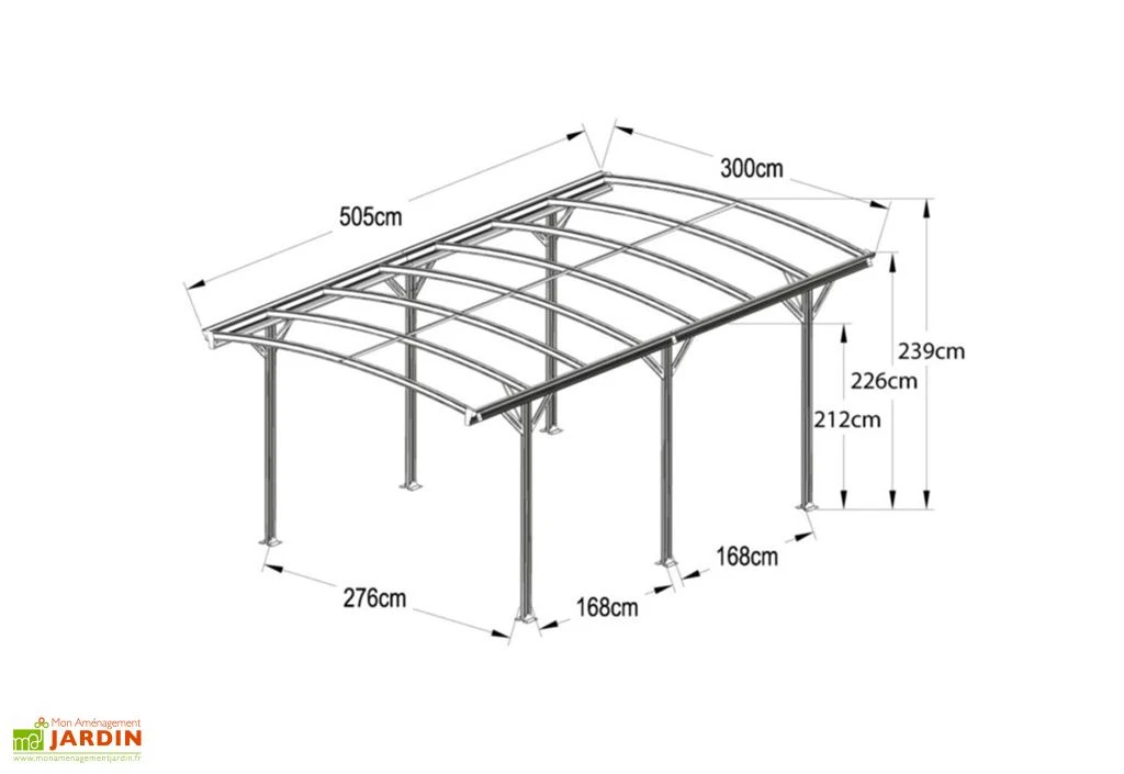 Carport Autoportant En Aluminium Et Polycarbonate 15 M² – Nora 4 Carport Autoportant En Aluminium Et Polycarbonate 15 M² – Nora – Image 4