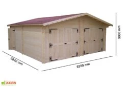 Garage Double En Sapin Massif 42 Mm 620x620x308cm -Promos Jardin Garage Magasin garage double bois 635cm