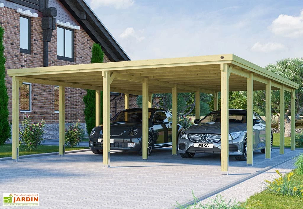 Carport Double En Bois De Pin Traité Et Toit Acier Galvanisé – 47,27 M² 1 Carport Double En Bois De Pin Traité Et Toit Acier Galvanisé – 47,27 M²