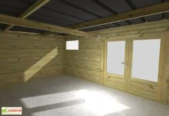 Abri De Jardin En Bois De Pin Traité Et Toiture Bac Acier – 17,64 M² -Promos Jardin Garage Magasin interieur abri jardin double porte vitree