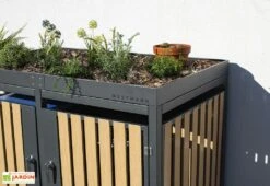 Cache Poubelle Extérieur Double Acier Imitation Bois – 2x 240 Litres -Promos Jardin Garage Magasin plantes abri poubelle westmann wmhhwtc 62