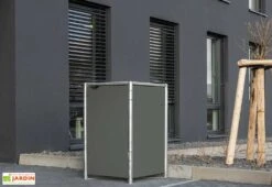 Cache-poubelle Simple En Acier Et Composite Aluminium 60 X 63 X 115 Cm -Promos Jardin Garage Magasin poubelle exterieur aluminium gris