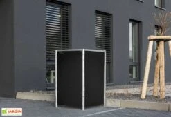 Cache-poubelle Simple En Acier Et Composite Aluminium 60 X 63 X 115 Cm -Promos Jardin Garage Magasin poubelle exterieure acier composite aluminium noir