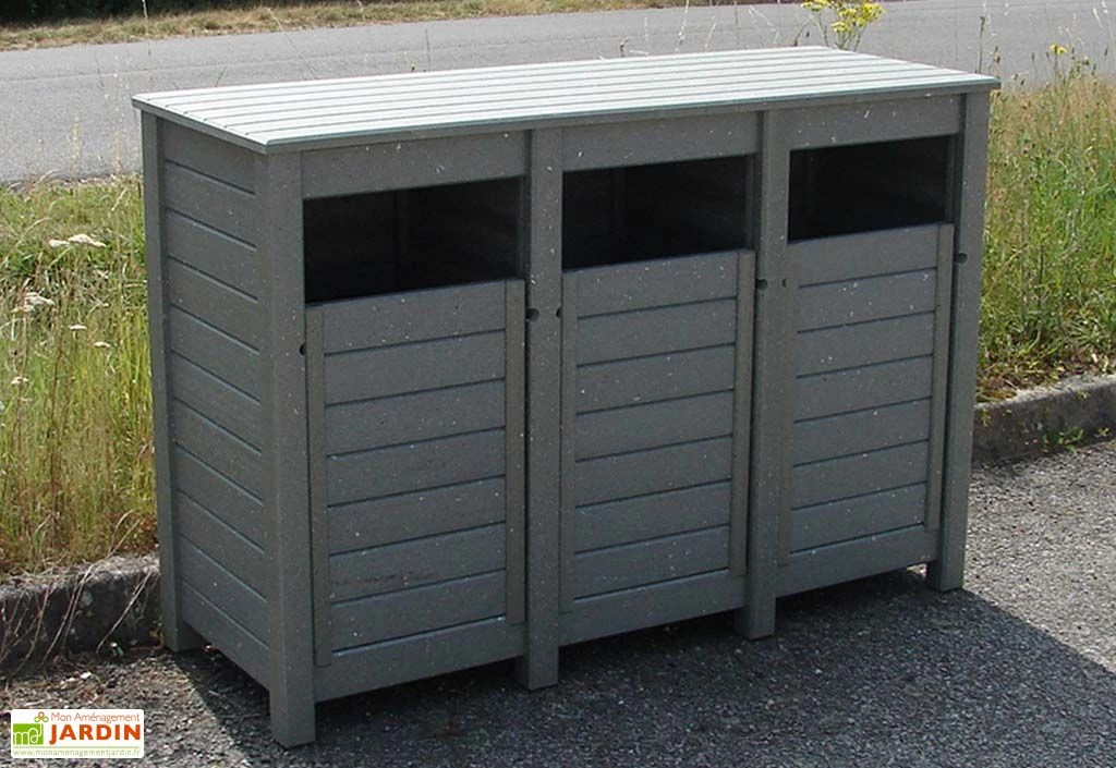 Poubelle De Tri Sélectif Extérieure En Composite Polymab Recyclé – 3 Bacs 1 Poubelle De Tri Sélectif Extérieure En Composite Polymab Recyclé – 3 Bacs