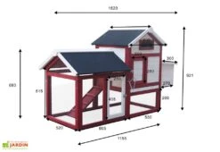 Poulailler En Bois Bicolore Standard 2-3 Poules (150 X 60 X 90 Cm) -Promos Jardin Garage Magasin poulailler bois rouge blanc trois poules 6 1