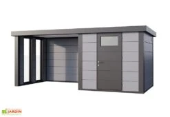 Abri De Jardin En Métal Avec Auvent Vitré Lounge – 12,5 M² 7 Abri De Jardin En Métal Avec Auvent Vitré Lounge – 12,5 M² -Promos Jardin Garage Magasin remise jardin auvent vitre gauche gris