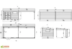 Abri De Jardin + Auvent En Bois D’épicéa Brut 22,9 M² -Promos Jardin Garage Magasin schema chalet jardin auvent bois