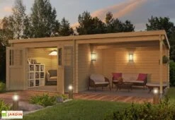 Abri De Jardin Avec Auvent En Bois D’épicéa Brut 18,75 M² - Elody