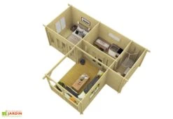 Bungalow De Jardin En Bois D’épicéa Brut Karl – 51,48 M² -Promos Jardin Garage Magasin vue interieur bungalow jardin bois karl